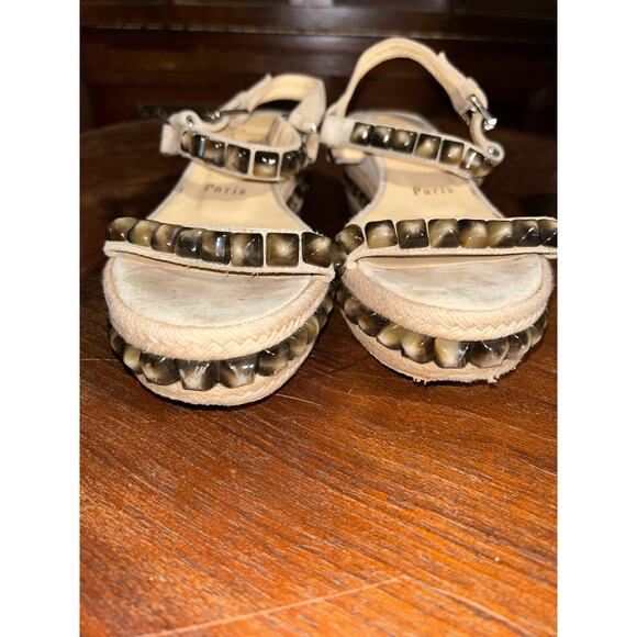 Christian Louboutin Cataclou Tigers Eye Studded Sandals 2” Wedges Espadrilles - Picture 1 of 7